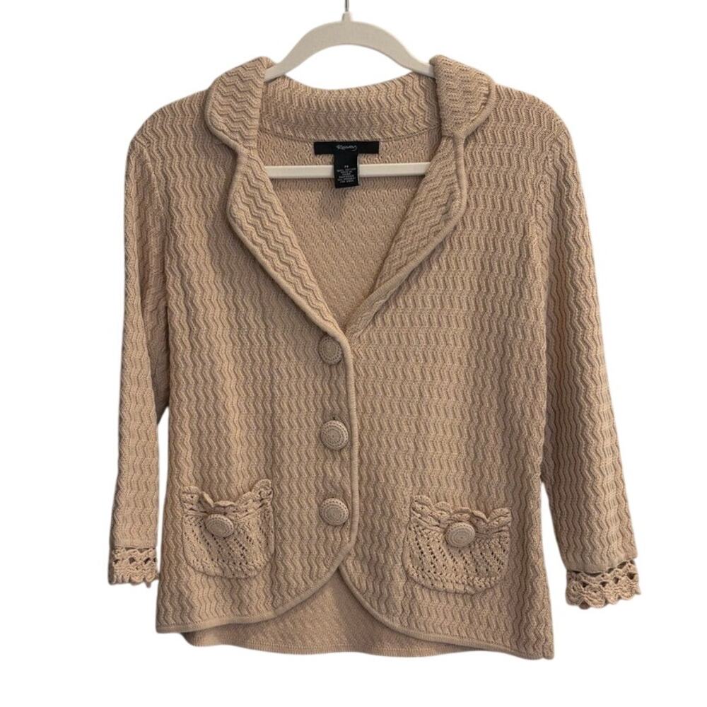 Raisey Size Medium Beige Textured Grandma-core Granny Cardigan Crochet Sweater